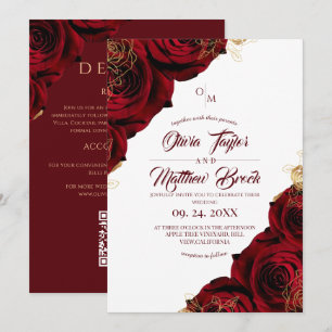 Invitation Tout en Un Roses Rouges Classiques Mariage
