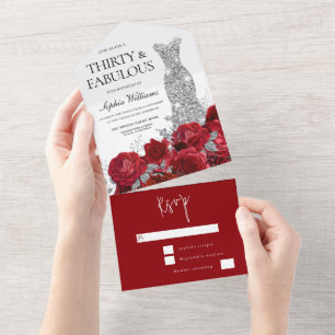 Invitation Tout En Un Roses rouges Diamond Gown robe 30e fête d'annivers