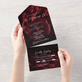Invitation Tout En Un Roses rouges modernes tout en un mariage Invitatio