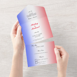 Invitation Tout En Un Rouge Blanc & Bleu Patriotique Élégant Mariage mod
