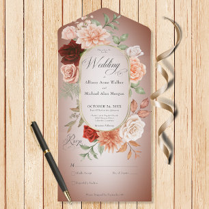 Invitation Tout En Un Rouille Boho Rustique Pêche Florale Ovale Rouille 