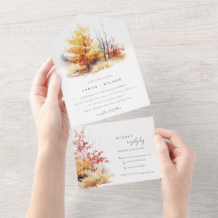 Invitation Tout En Un Rouille Jaune Automne Automne Paysage Plaid Mariag