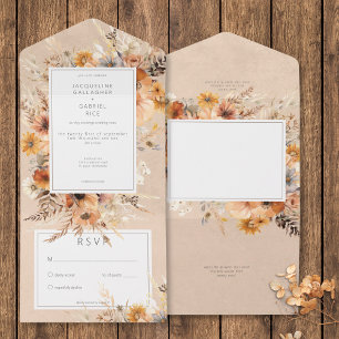 Invitation Tout En Un Russe Boho Automne Pêche & Rouille Floral Pas de d
