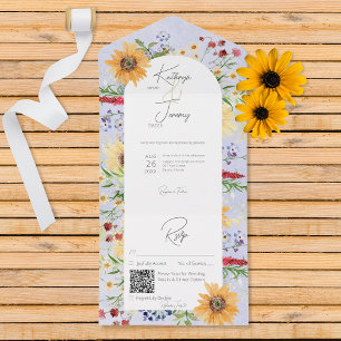 Invitation Tout En Un Russe Fleur sauvage d'été Sunflowers Peri QR Code