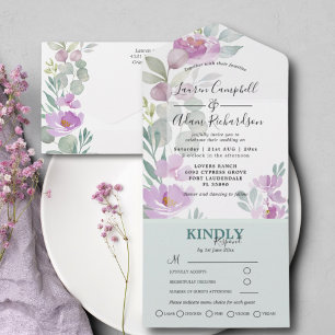 Invitation Tout En Un Russe Floral Bush Mariage d'eucalyptus rose