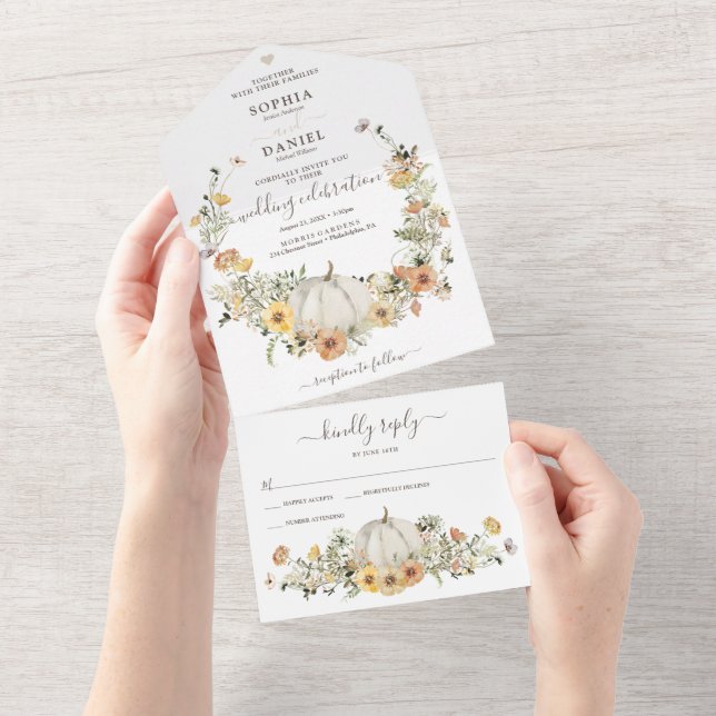 Invitation Tout En Un Russe Floral Harvest Automne Citrouille Mariage to (Déchirure)