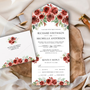 Invitation Tout En Un Russe Pays Marsala Floral Floral Mariage