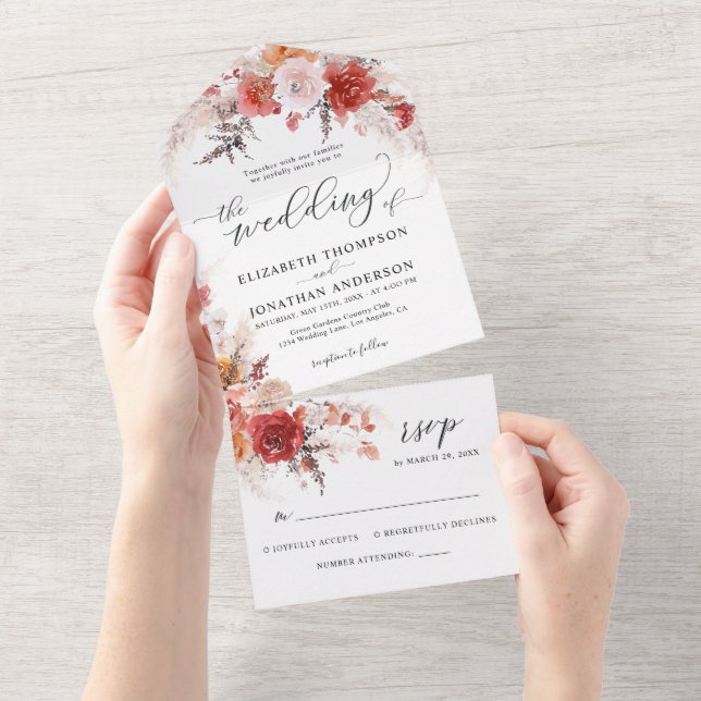 Invitation Tout En Un Rust Burange Terracotta Détails du Mariage RSVP (Déchirure)