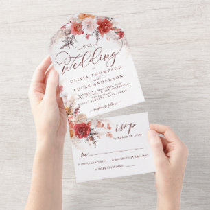 Invitation Tout En Un Rust Burnt Orange Terracotta BOHO Mariage RSVP