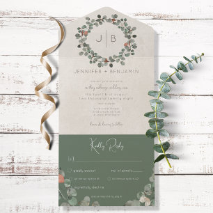 Invitation Tout En Un Rust & Dark Sage Vert Eucalyptus Dîner Moderne