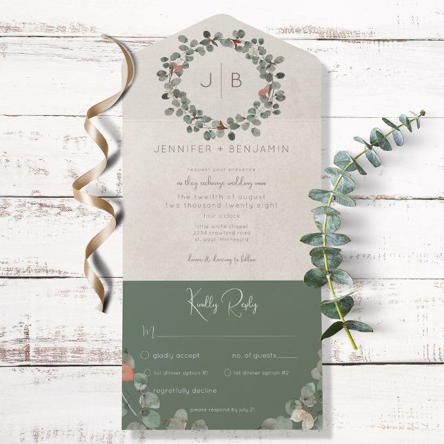 Invitation Tout En Un Rust & Dark Sage Vert Eucalyptus Dîner Moderne (Créateur téléchargé)