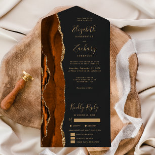 Invitation Tout En Un Rust Gold Agate Dark Repas Options Mariage