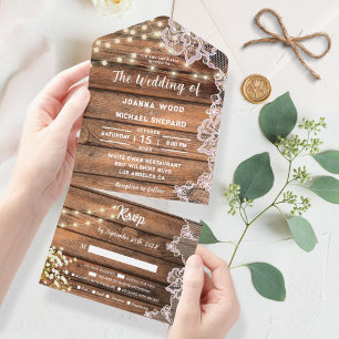 Invitation Tout En Un Rustic Baby's Breath String Mariage dentelle