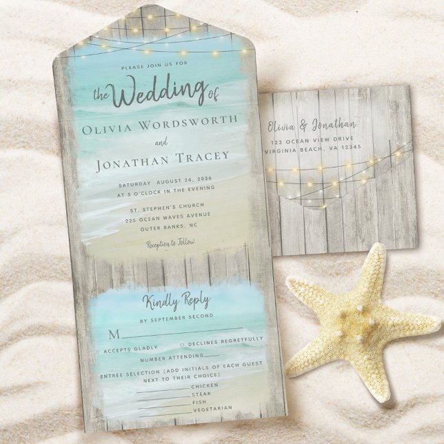 Invitation Tout En Un Rustic Beach Destination Mariage Menu Options (Créateur téléchargé)
