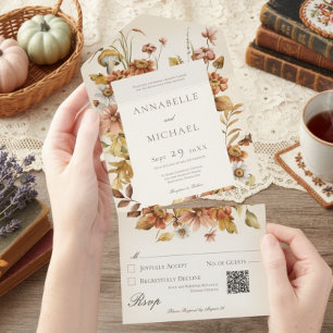 Invitation Tout En Un Rustic Cottage Core Automne Fleur sauvage Crème QR