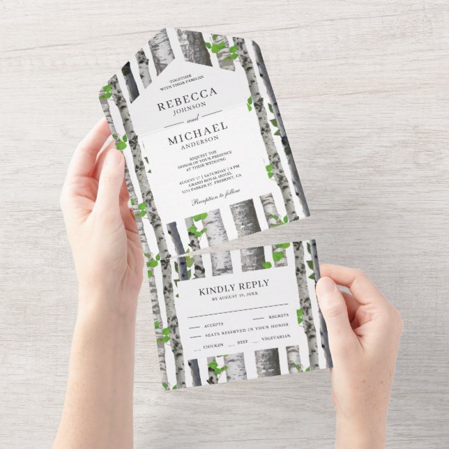 Invitation Tout En Un Rustic Country Birch Trees Mariage (Déchirure)