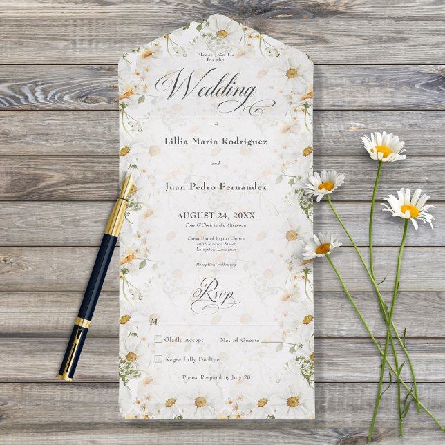Invitation Tout En Un Rustic Country Daisy Floral Pas de Dîner (Créateur téléchargé)