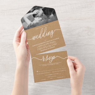 Invitation Tout En Un Rustic Country Kraft Mariage de script simple