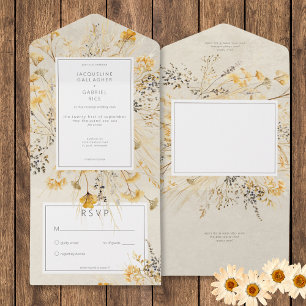 Invitation Tout En Un Rustic Fall Fields Fleur sauvage Pas de dîner