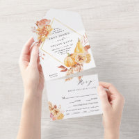 Rustic Fall Gold Floral Citrouille Mariage