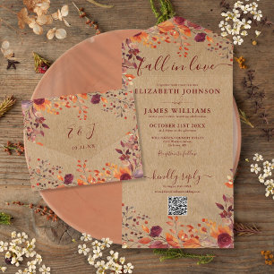 Invitation Tout En Un Rustic Fall In Love Automne Floral QR Code Mariage