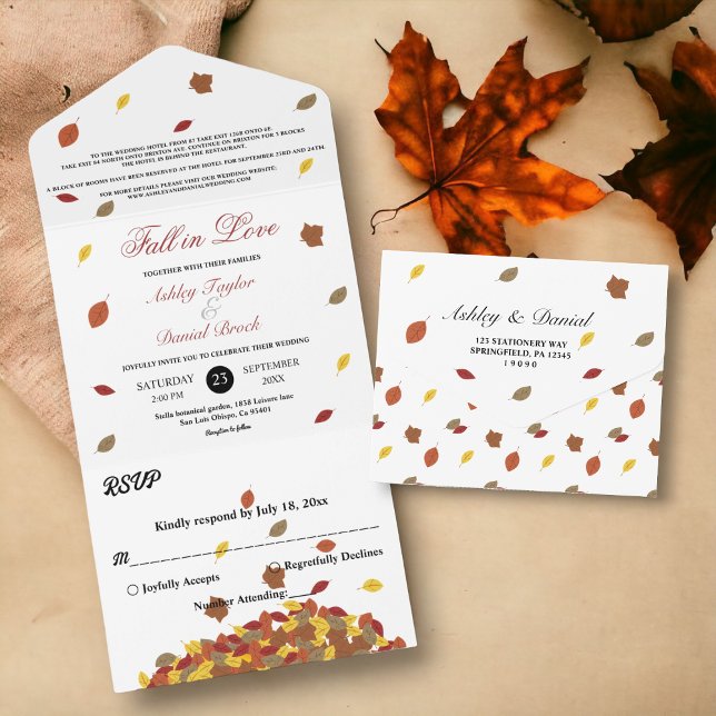 Invitation Tout En Un Rustic Fall quitte Boho Automne Floral Mariage (Créateur téléchargé)