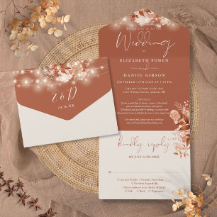 Invitation Tout En Un Rustic Floral String Lights Détails Mariage de aut