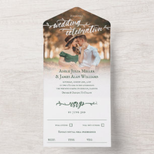 Invitation Tout En Un Rustic Green Brush Script Mariage photo