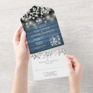 Invitation Tout En Un Rustic Mason Jars Lumières Folio Monogramme Mariag