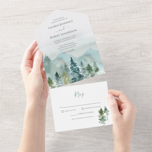 Invitation Tout En Un Rustic Mountain Forest Mariage (Déchirure)