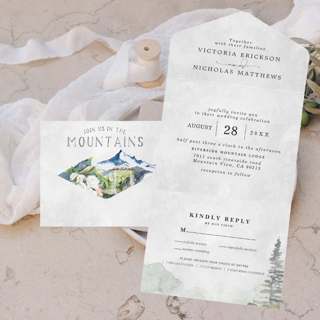 Invitation Tout En Un Rustic Mountain Mariage tout en un mariage Inviter (Créateur téléchargé)