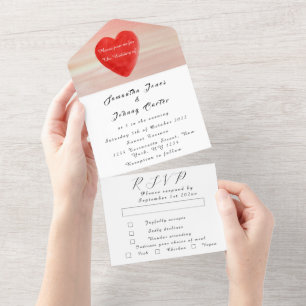 Invitation Tout En Un Rustic Red Heart Minimaliste Simple Mariage Script