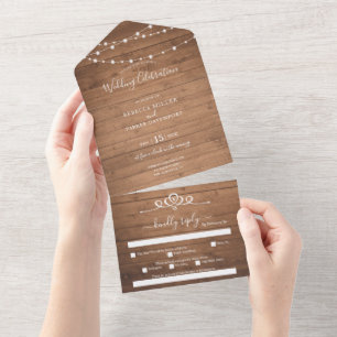 Invitation Tout En Un Rustic String allume le Mariage tout en un