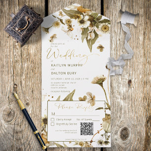 Invitation Tout En Un Rustic Summer Fleurs sauvages & Daisies QR Code