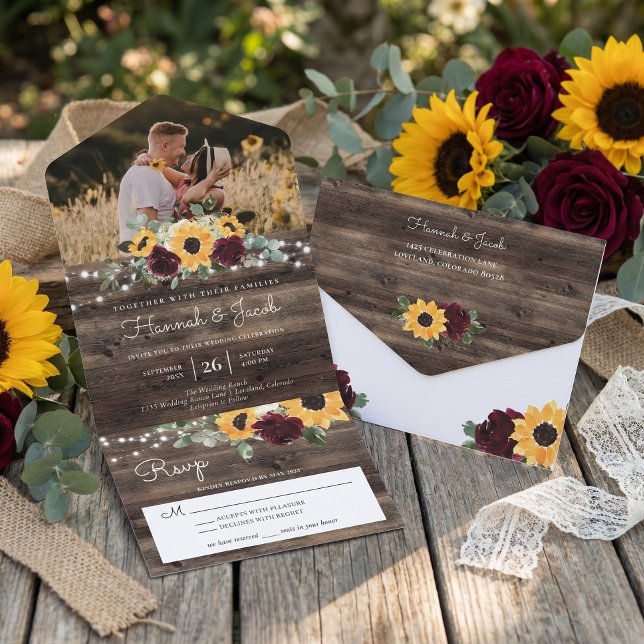 Invitation Tout En Un Rustic Sunflower Roses Wedding (Créateur téléchargé)
