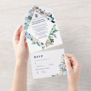 Invitation Tout En Un Rustic Watercolor Beach Ancre florale marine