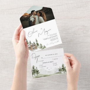 Invitation Tout En Un Rustic Watercolor Forest Destination Mariage photo