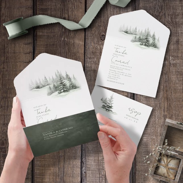 Invitation Tout En Un Rustic Winter Wedding Sage Green ID1049 (Créateur téléchargé)