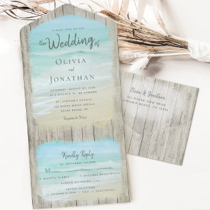 Invitation Tout En Un Rustic Wood Destination Ocean Beach Mariage