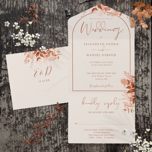 Invitation Tout En Un Rustique Automne Automne Floral Arc Mariage (Rustic Autumn Fall Floral Arch Wedding All In One Invitation)