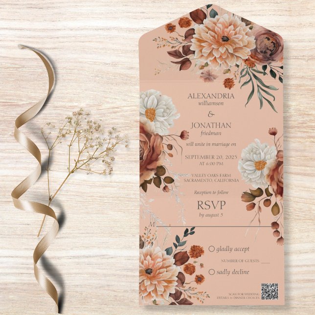 Invitation Tout En Un Rustique Automne Floral QR Code (Créateur téléchargé)