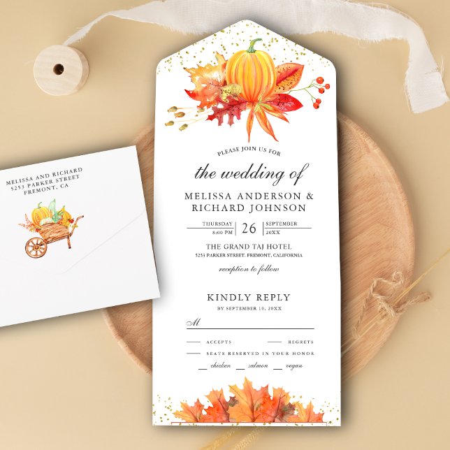 Invitation Tout En Un Rustique Automne Maple Feuille Citrouille Mariage (Créateur téléchargé)