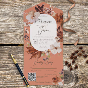 Invitation Tout En Un Rustique Automne Neutre Wreath Rust QR Code