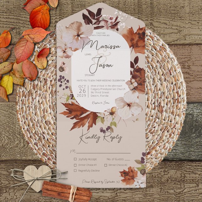 Invitation Tout En Un Rustique Automne Neutre Wreath Tan Dîner (Créateur téléchargé)