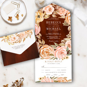 Invitation Tout En Un Rustique Automne Terme Floral Brûlé Orange Mariage