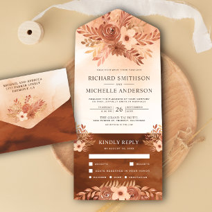 Invitation Tout En Un Rustique Automne Terme Floral Brûlé Orange Mariage