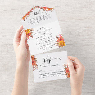 Invitation Tout En Un Rustique Automne Terracotta Floral Automne Mariage