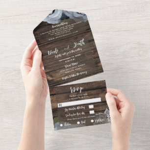 Invitation Tout En Un Rustique bleu Dusty Rose Vintage Mariage dentelle 