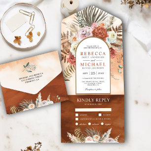 Invitation Tout En Un Rustique Boho Earthy Floral Arch Mariage en terre 