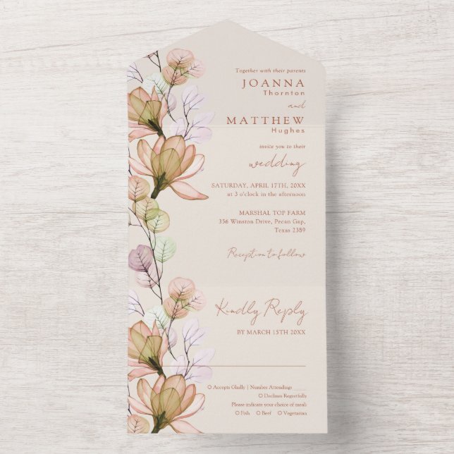Invitation Tout En Un Rustique Boho Floral Terracotta Mariage de automne (À l'intérieur)